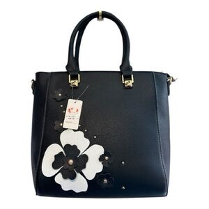 NWT Y2K Style No Brand Black & White Floral Handbag/Shoulder Bag (Extra Strap)